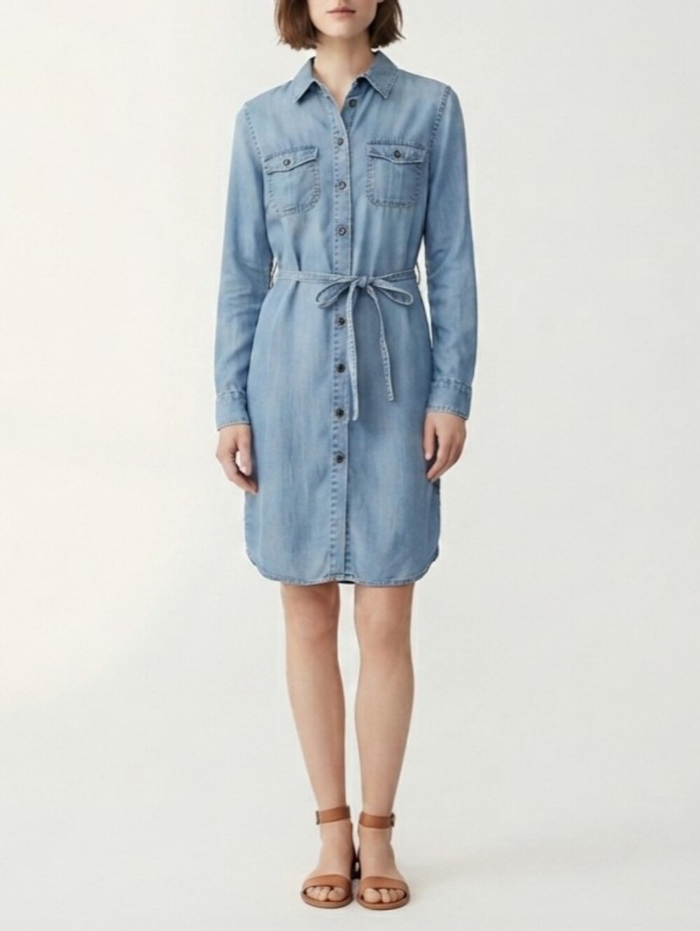 Sz M 2016 Denim by Parasuco Light Wash 100% Lyocell Longsleeve Shirt Dress